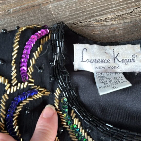 Vintage Lawrence Kazar sequined beaded silk top GVC size M - Picture 12 of 12